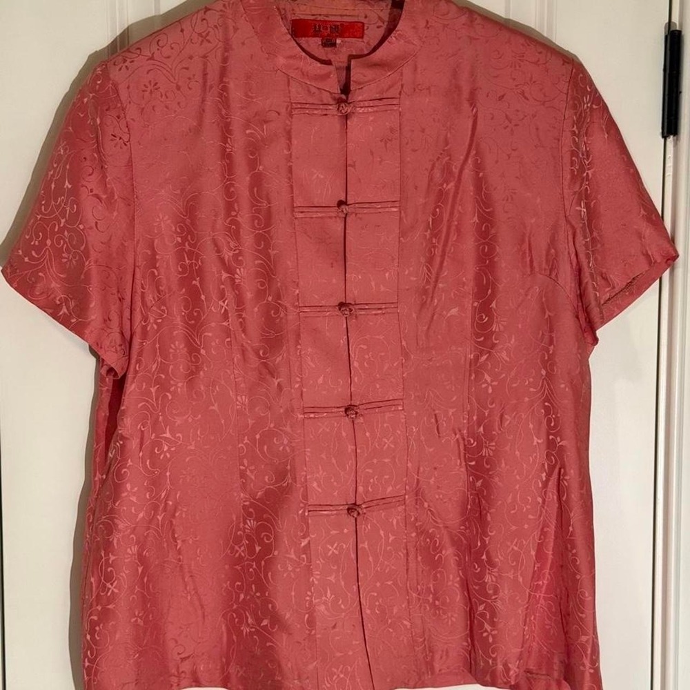 Vintage Y2K Pink 100% Mulberry Silk Chinese Blouse